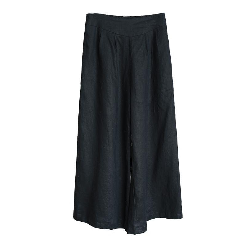 casual black pockets women wide leg pants - Omychic
