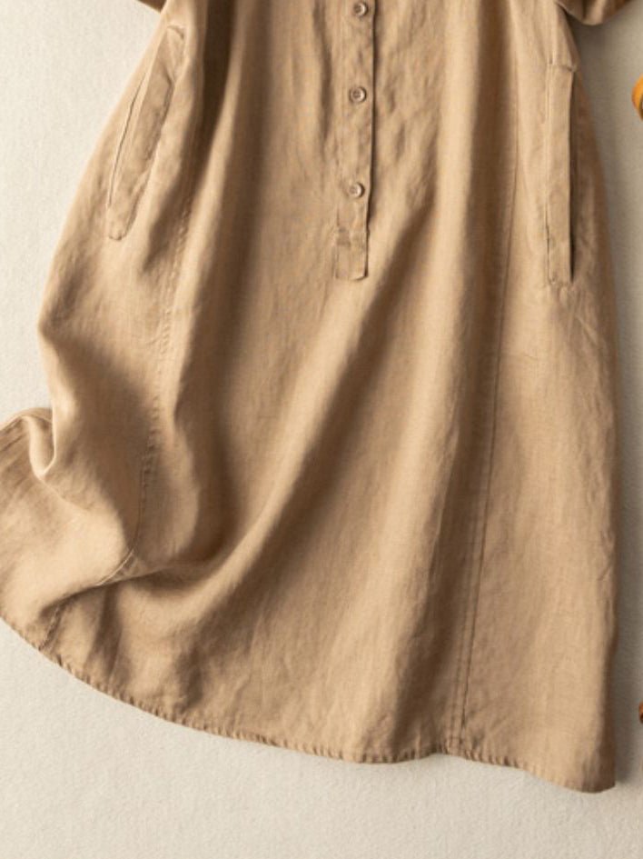 Casual Linen Lapel Shirt Dress Short Sleeve