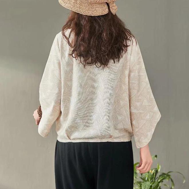 casual nude print cotton linen o neck summer shirts - Omychic