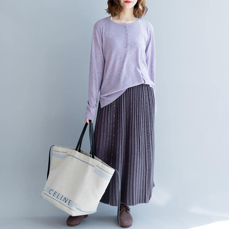 casual women purple knit skirt plus size elastic wiast side open maxi skirts - Omychic