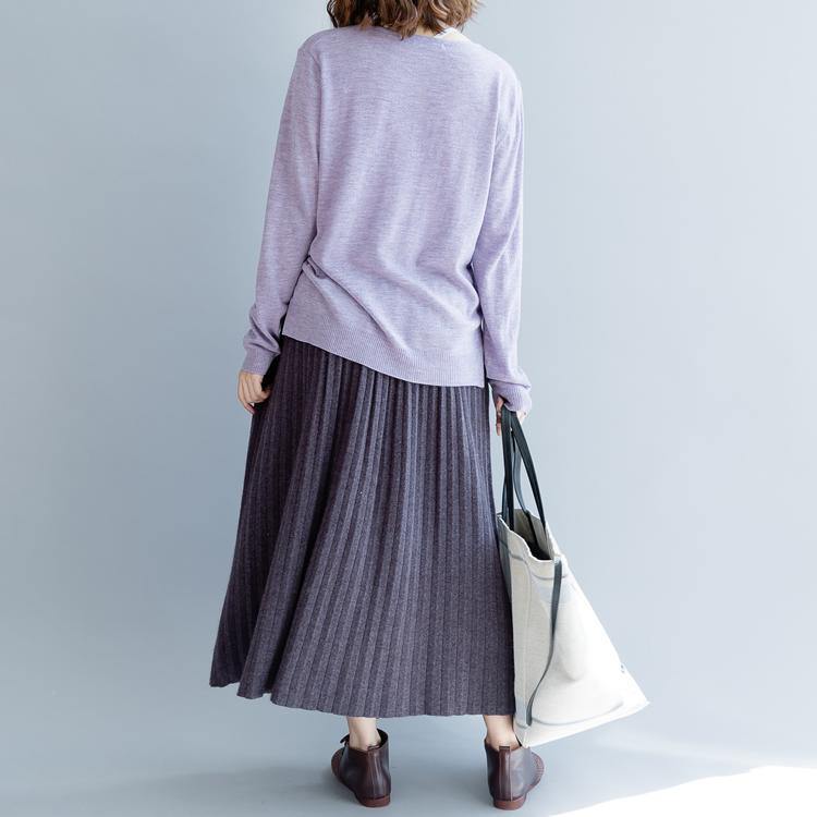 casual women purple knit skirt plus size elastic wiast side open maxi skirts - Omychic