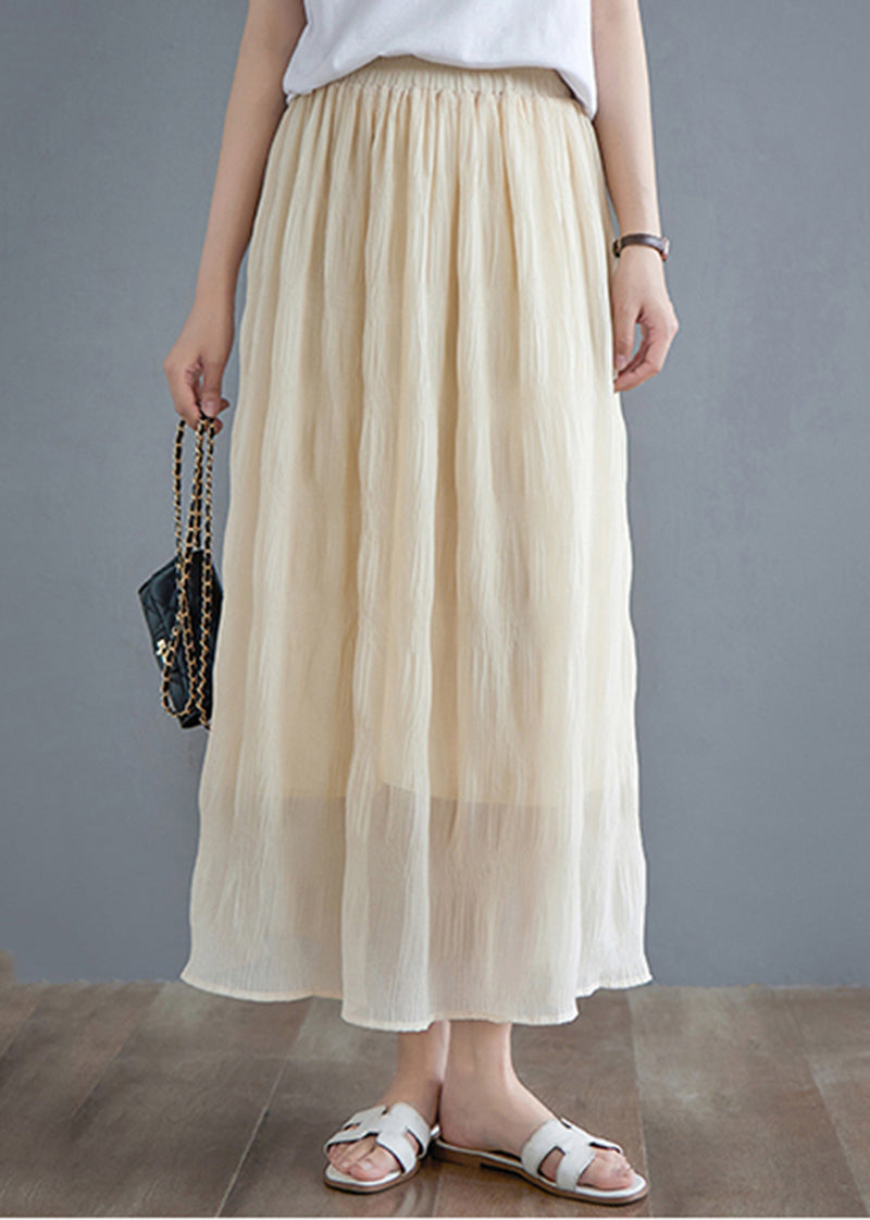 Bohemian Beige High Waist Draping Cotton Pleated Skirts Summer