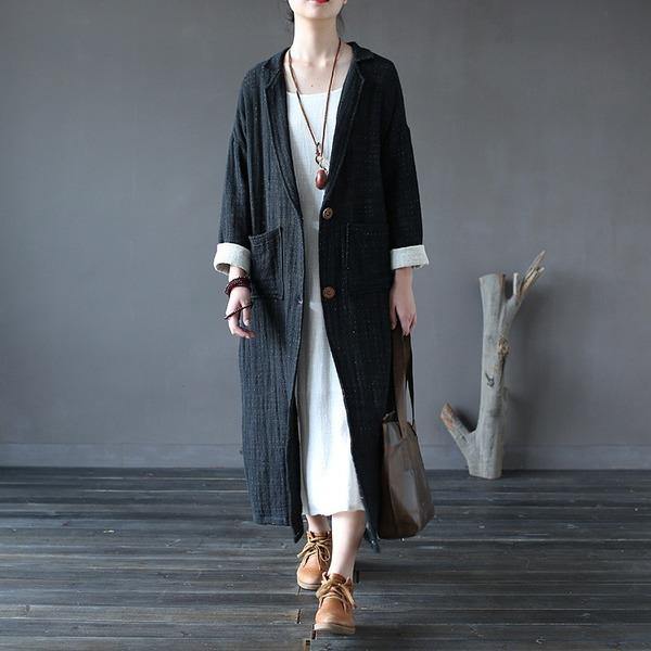 Winter Fashion Cotton Linen Long Women Trench Loose Coat - Omychic