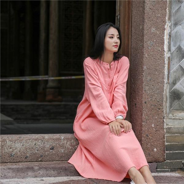 Ladies Solid Color Vintage Dresses Female Plus Size Dress 2020 - Omychic