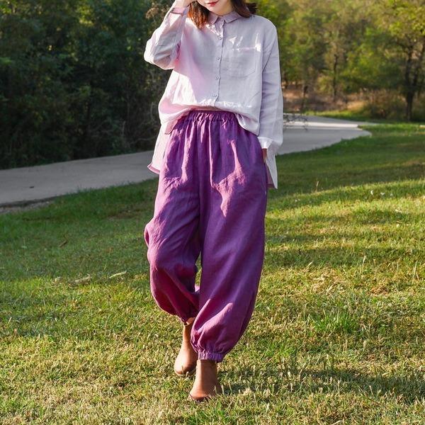 Women Loose Linen Irregular Length Blouse Shirt Ladies Vintage - Omychic