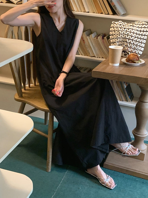 Loose Casual Solid Color Midi Dress Sleeveless