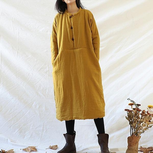 Women Vintage Linen Parkas Female Button Thick Pullover Parkas - Omychic