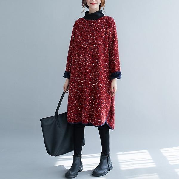 long sleeve plus size cotton vintage floral women casual loose midi autumn winter dress - Omychic