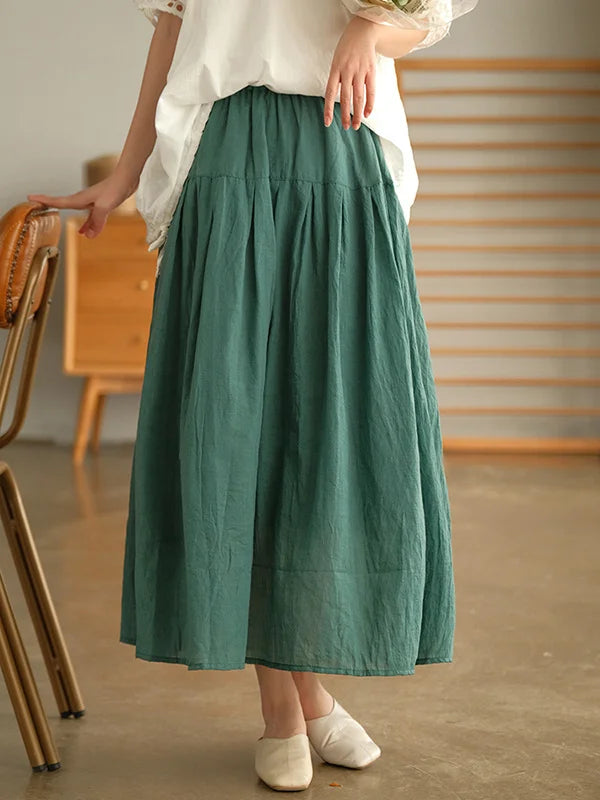 Elegant Ramie Cotton Solid Color Loose Skirt