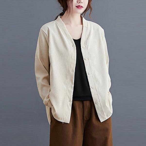 Long Sleeve Casual Jackets New 2020 Autumn Vintage Solid Color Loose Comfortable Female Outerwear Coats - Omychic