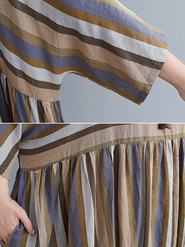 Original Stripe Round-Neck Dress Half Sleeve