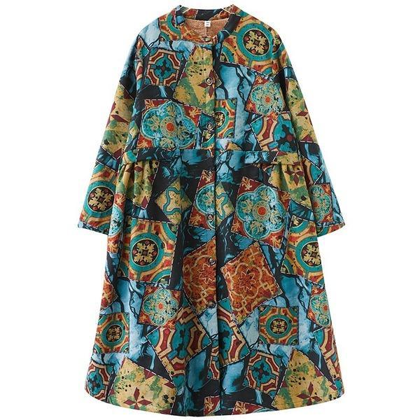 plus size Cotton vintage floral casual long loose woman autumn winter jacket clothes women Coat 2020 outerwear - Omychic