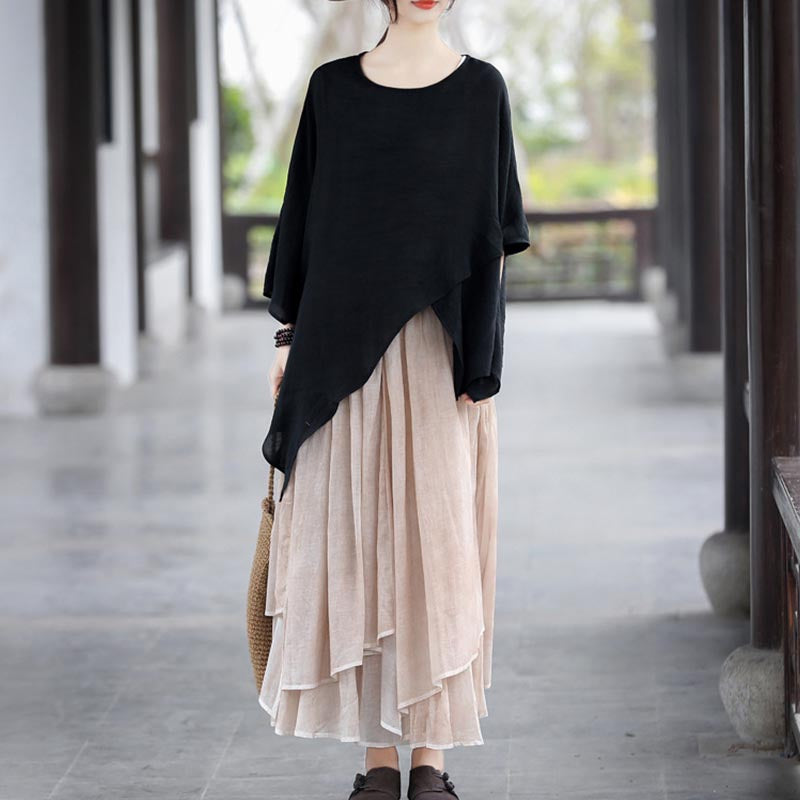 Cotton Linen Cozy Solid Patchwork Casual Skirt