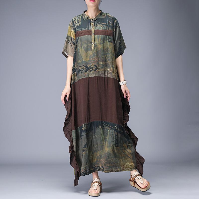chocolate Spliced Print Classy dresses Drops Design A-Line Short Sleeve Dress - Omychic