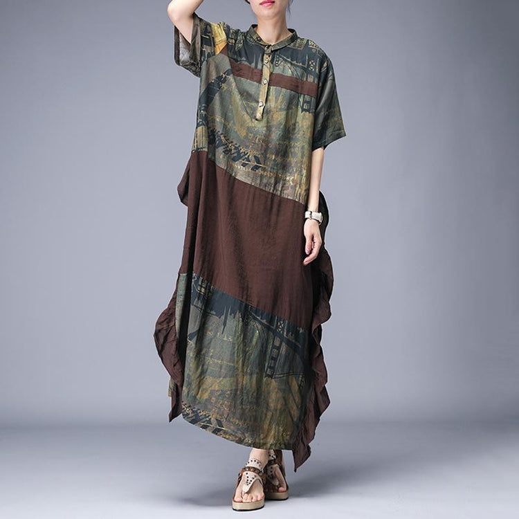 chocolate Spliced Print Classy dresses Drops Design A-Line Short Sleeve Dress - Omychic