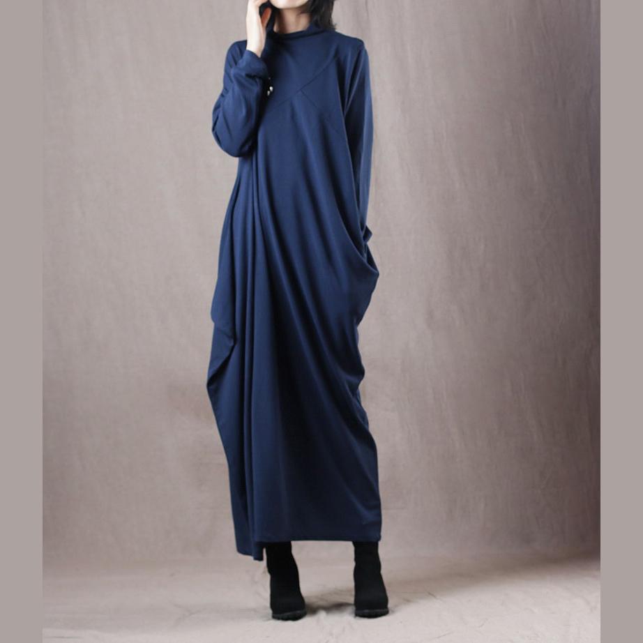 chunky blue sweater dresses Loose fitting o neck winter dresses New asymmetric long knit sweaters - Omychic