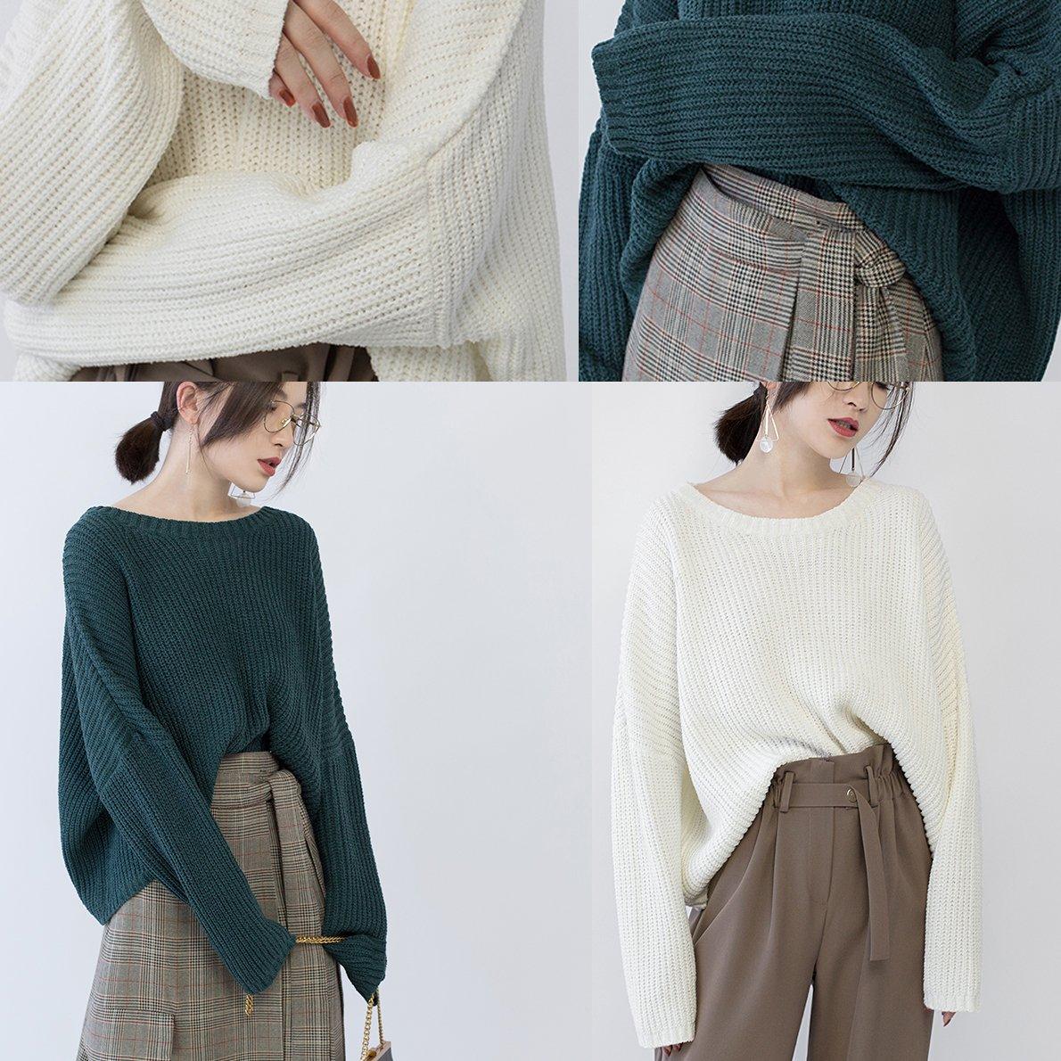 chunky green winter sweater plus size O neck baggy knit sweat tops vintage Batwing Sleeve sweaters - Omychic