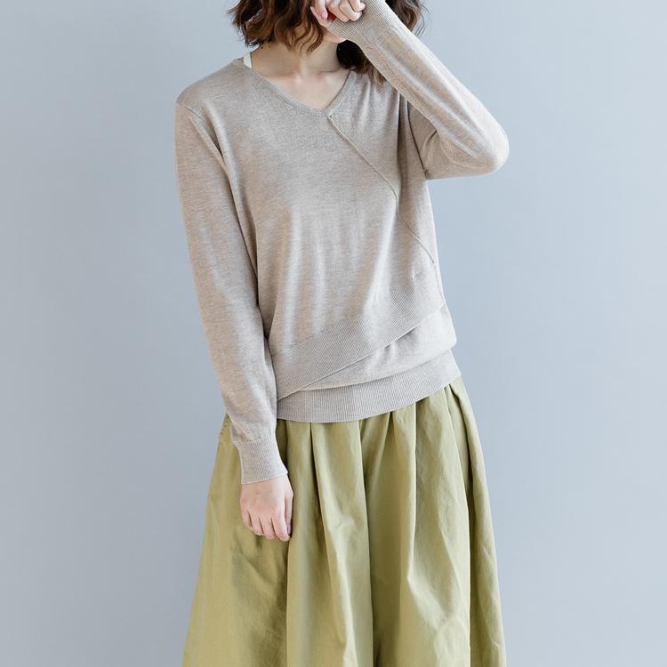chunky khaki  knit tops plus size o neck  sweaters top quality asymmetric patchwork winter shirt - Omychic