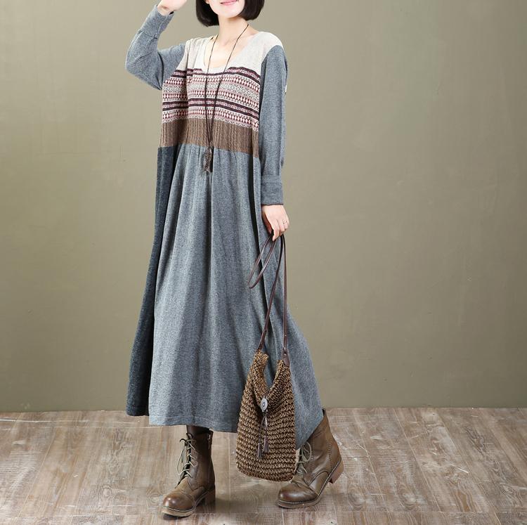 chunky gray knit maxi dress long sweaters plus size sweater Fine long gown caftans sweaters - Omychic