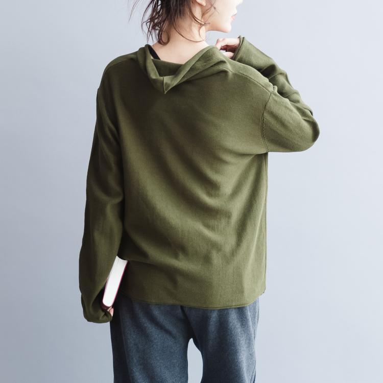 cozy army green sweater oversized v neck knit sweat tops 2018 wild shirt - Omychic