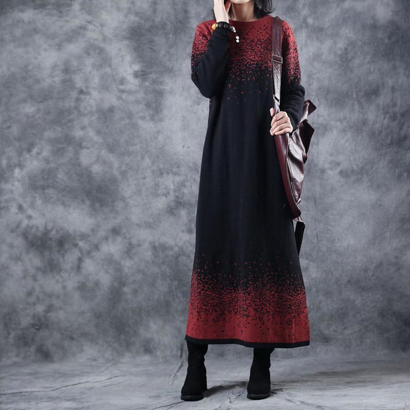 cozy black red sweater dress oversized o neck winter dresses Elegant A line skirts winter dress - Omychic