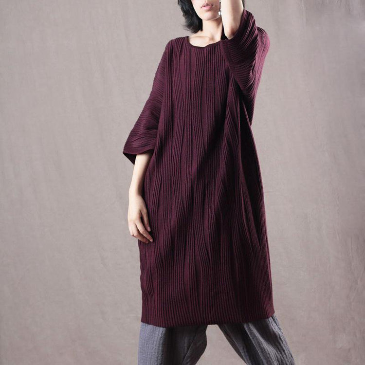 cozy burgundy  sweater dress Loose fitting bracelet sleeved winter dress 2018 o neck winter dresses - Omychic