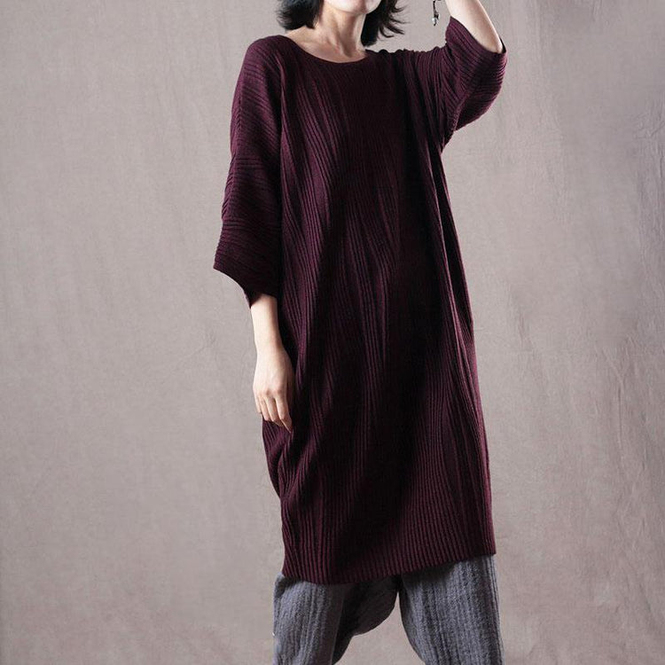 cozy burgundy  sweater dress Loose fitting bracelet sleeved winter dress 2018 o neck winter dresses - Omychic