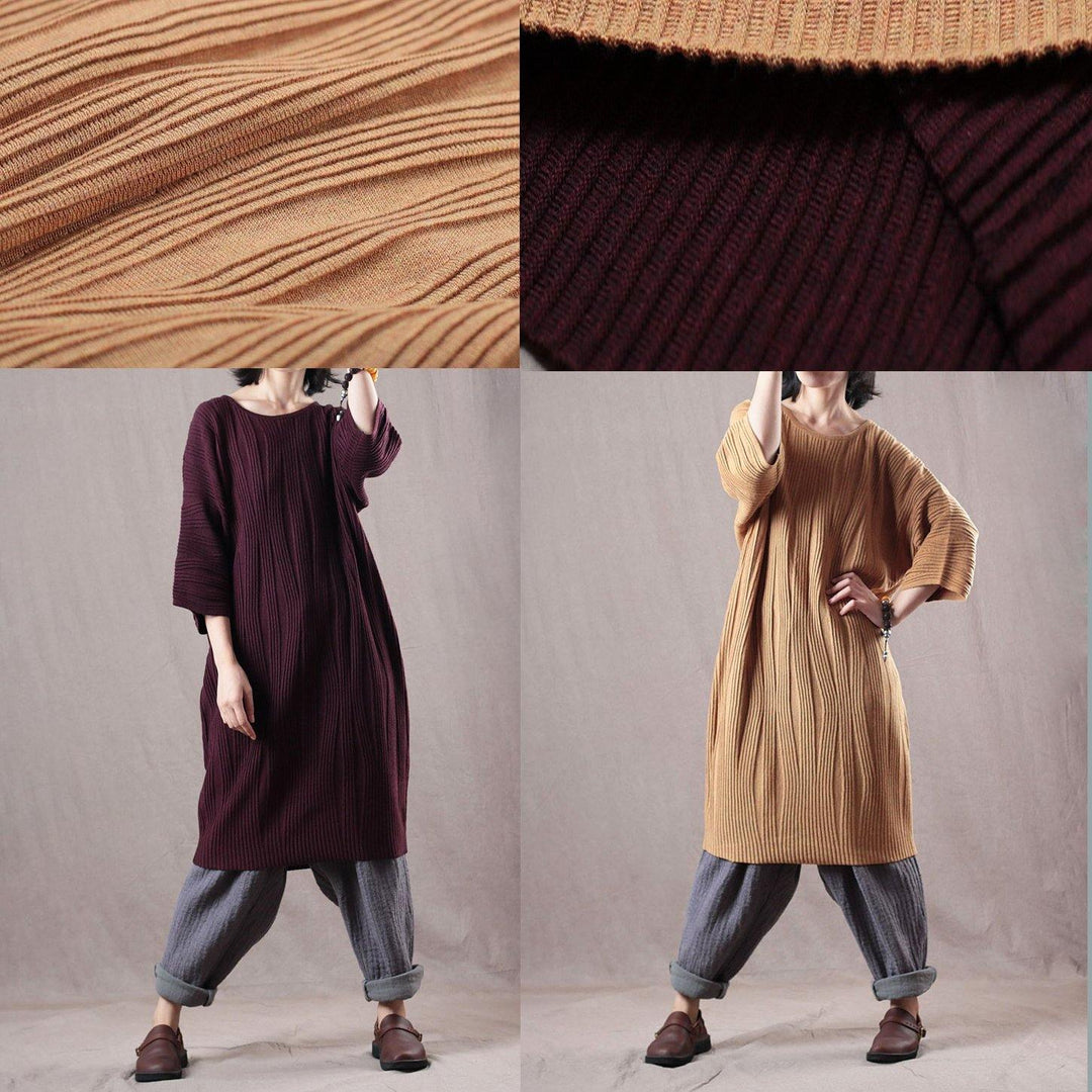 cozy burgundy  sweater dress Loose fitting bracelet sleeved winter dress 2018 o neck winter dresses - Omychic