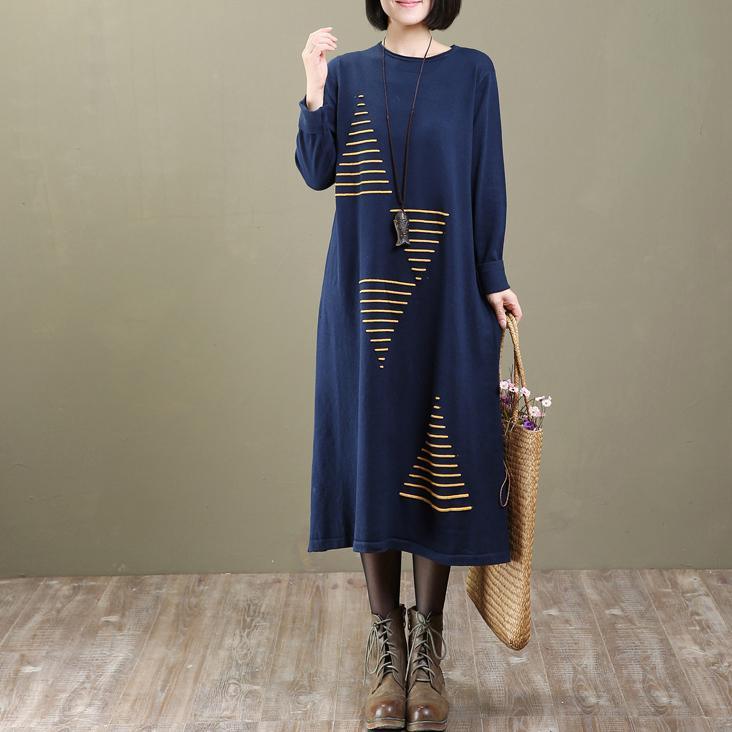 cozy blue knit dresses trendy plus size sweater women pullover sweaters - Omychic