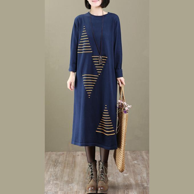 cozy blue knit dresses trendy plus size sweater women pullover sweaters - Omychic