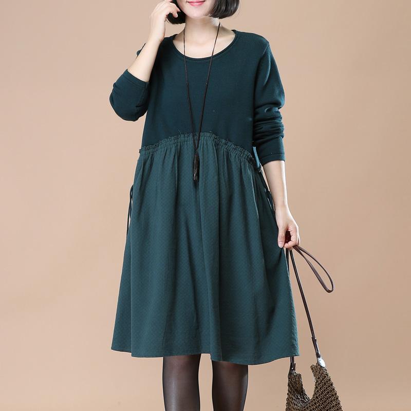 cozy green spring maternity dress sweater dresses trendy plus size pullover sweater casual patchwork pullover - Omychic