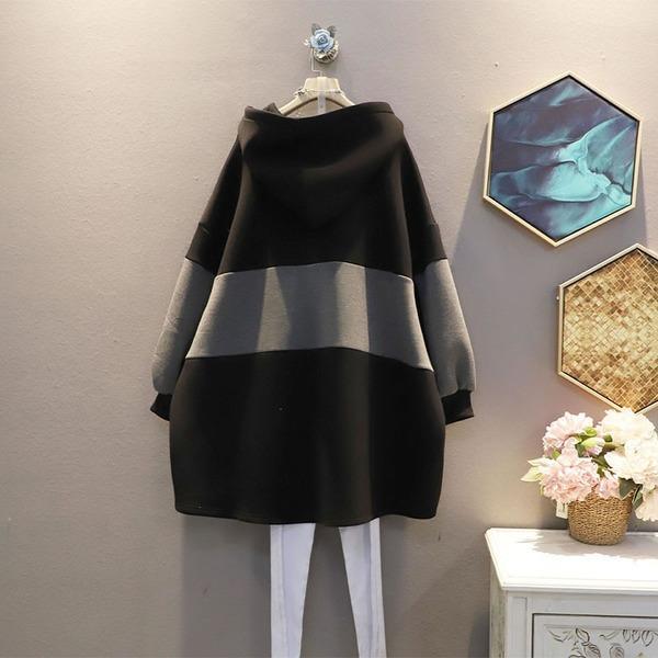 Contrast Color Patchwork Dress Winter New Casual Women Hooded Collar Pullover - Omychic