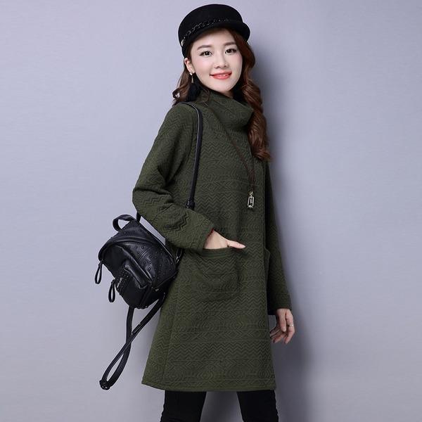 long sleeve cotton vintage plus size women casual loose mini short winter autumn dress - Omychic