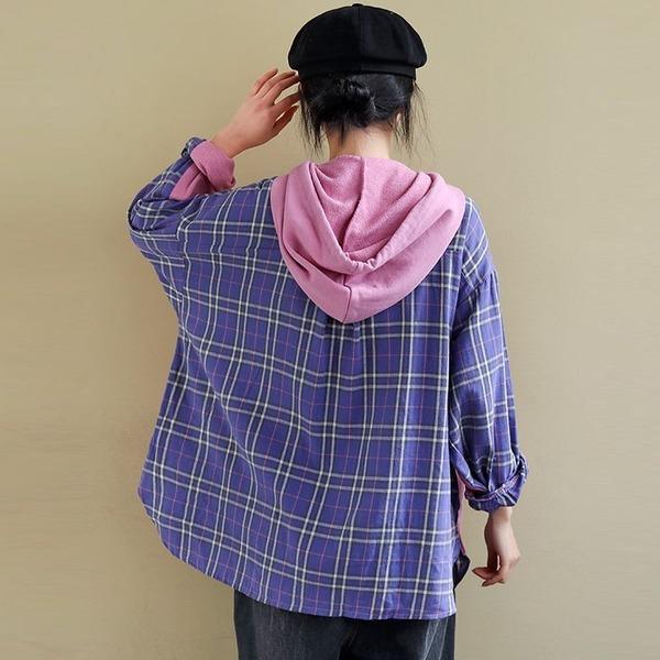 Style Plaid Patchwork Female Hooded Pullovers - Omychic