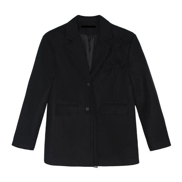 Ruffle Blazer Fashion New Women Small Fresh Full Sleeve 2020 Winter Single Breast Loose Bow Black Blazer Coat - Omychic