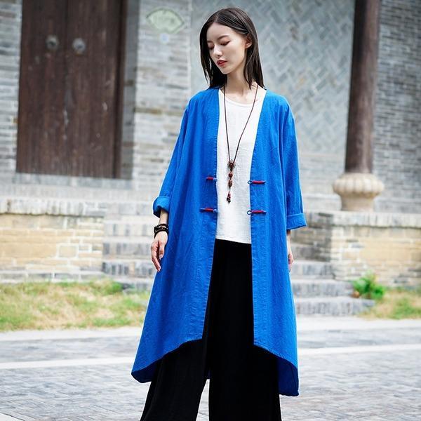 Retro Irregular Solid Color Plus Size Cardigan Coats 2020 New  Women Windswear Coat - Omychic