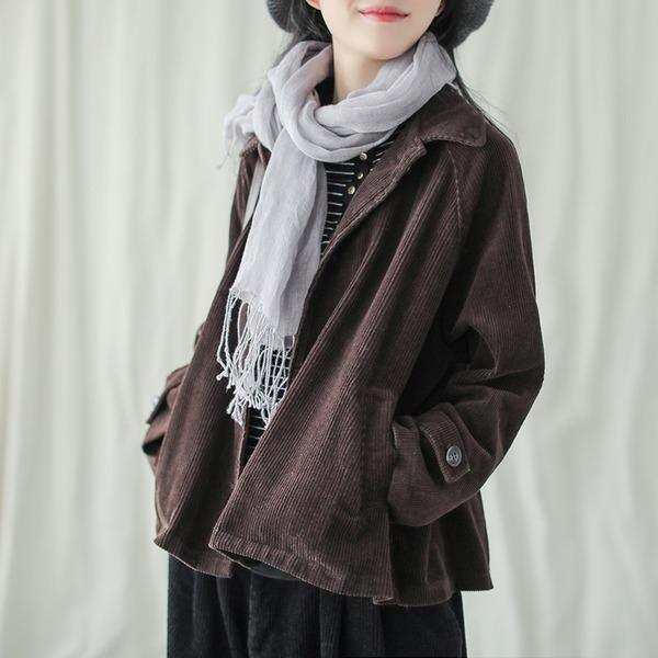 2020 Autumn New Leisure All-match Turn-down Collar Long Sleeve Corduroy Coat - Omychic