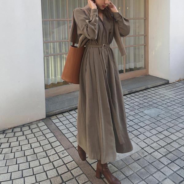 Spring Elegant Long Sleeve Belted Women Dress Straight Loose Vestidos - Omychic