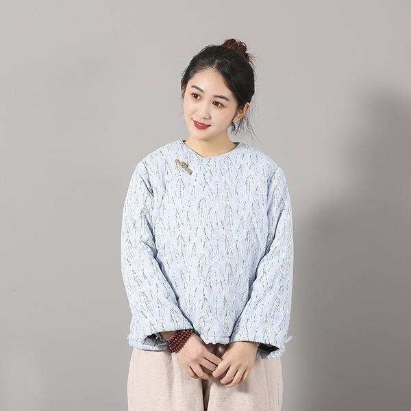 Floral Print O-neck Thick Cotton Quilt 2020 New Casual Vintage Long Sleeve All-match Women Tops - Omychic