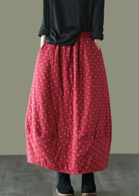 Women Loose Polka Dot Padded Skirts Ladies Vintage Elastic Waist Skirt Female Cotton Linen Winter Skirts 2020 - Omychic