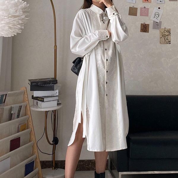 Single Breast Dress Fashion New Women Full Sleeve  Sprint Pleated Patchwork Pocket Casual Dress - Omychic