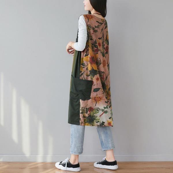 Autumn Fashion Patchwork Floral Print V-neck  Women Vest Coats - Omychic