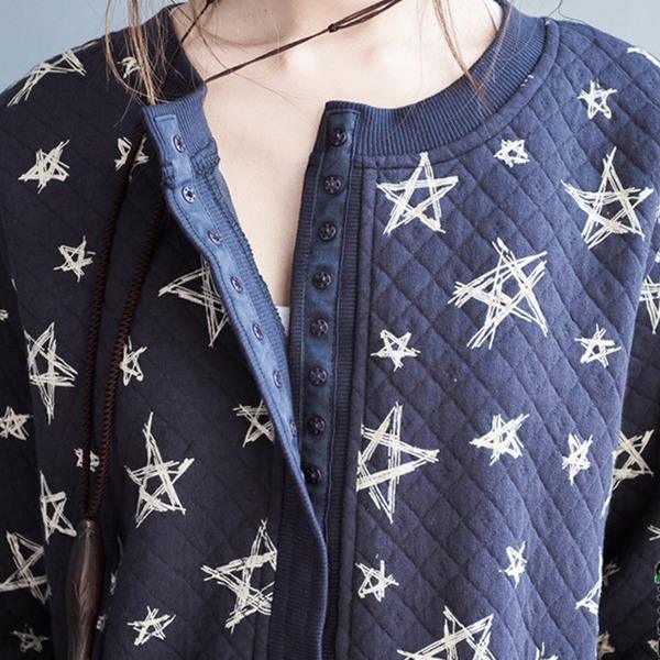 2020 New Cotton Knit Soft Comfortably Star Print O-Neck Single Breasted Sweater - Omychic