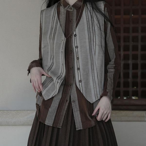 Vintage Striped Patchwork Vest Women Winter Trendy Fashion New Style V Neck Top - Omychic