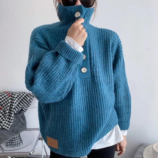 Style Turtleneck Collar Long Sleeve Pullover Elegant Solid Color Top - Omychic