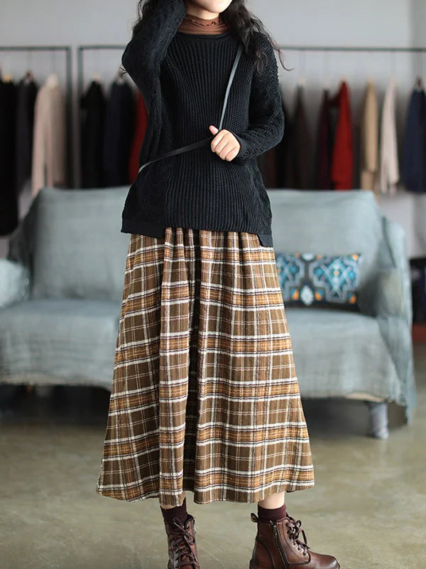 Artistic Retro Plaid A-Line Skirt Spring - Omychic