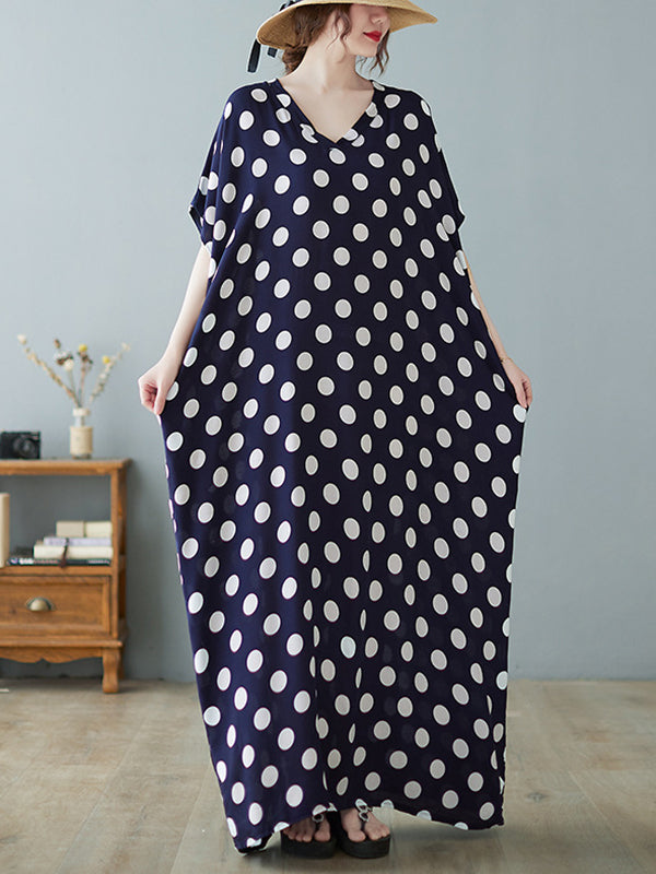 Urban Loose Polka-Dot Printed A-Line Maxi Dress