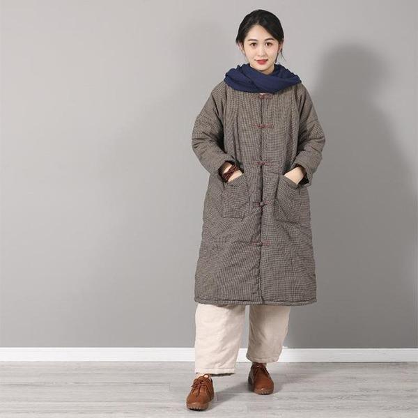 Winter Vintage Plaid Double Breasted Cotton Linen Thick Coats - Omychic