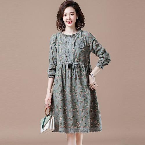 Plus Size Women Casual Dress New 2020 Autumn Vintage Floral Print 100%  Elegant Dresses - Omychic