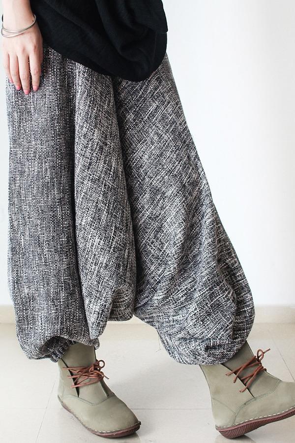 Autumn Winter Plus Size Elastic Waist Harem Pants Ladies Vintage Harem Trousers - Omychic